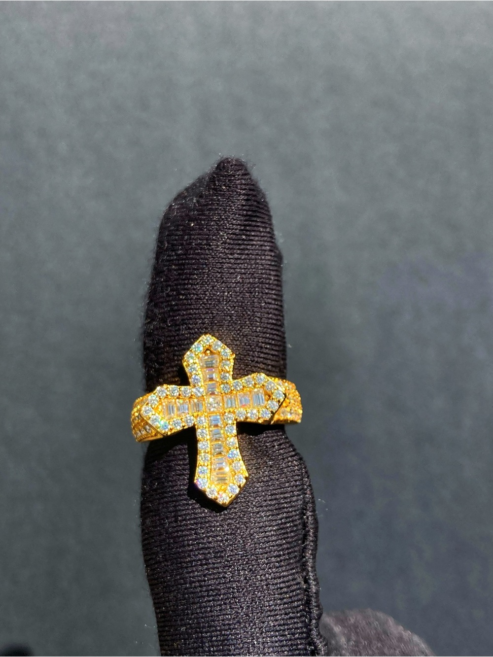 Gold 925 Sterling Silver Moissanite Cross Ring 💎✝️ | Size 7